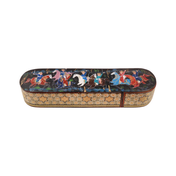 Persian Wooden Pencil Box Handcrafted Khatamkari - Perfect for Gift with Hunting Design