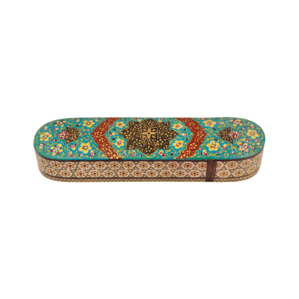 Persian Wooden Pencil Box Handcrafted Khatamkari with Floral Design