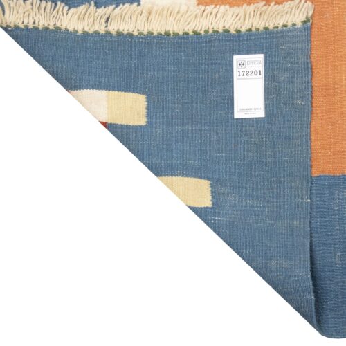 Persian Wool Kilim Rug Original Handwoven in Fars Animal Motifs Blue