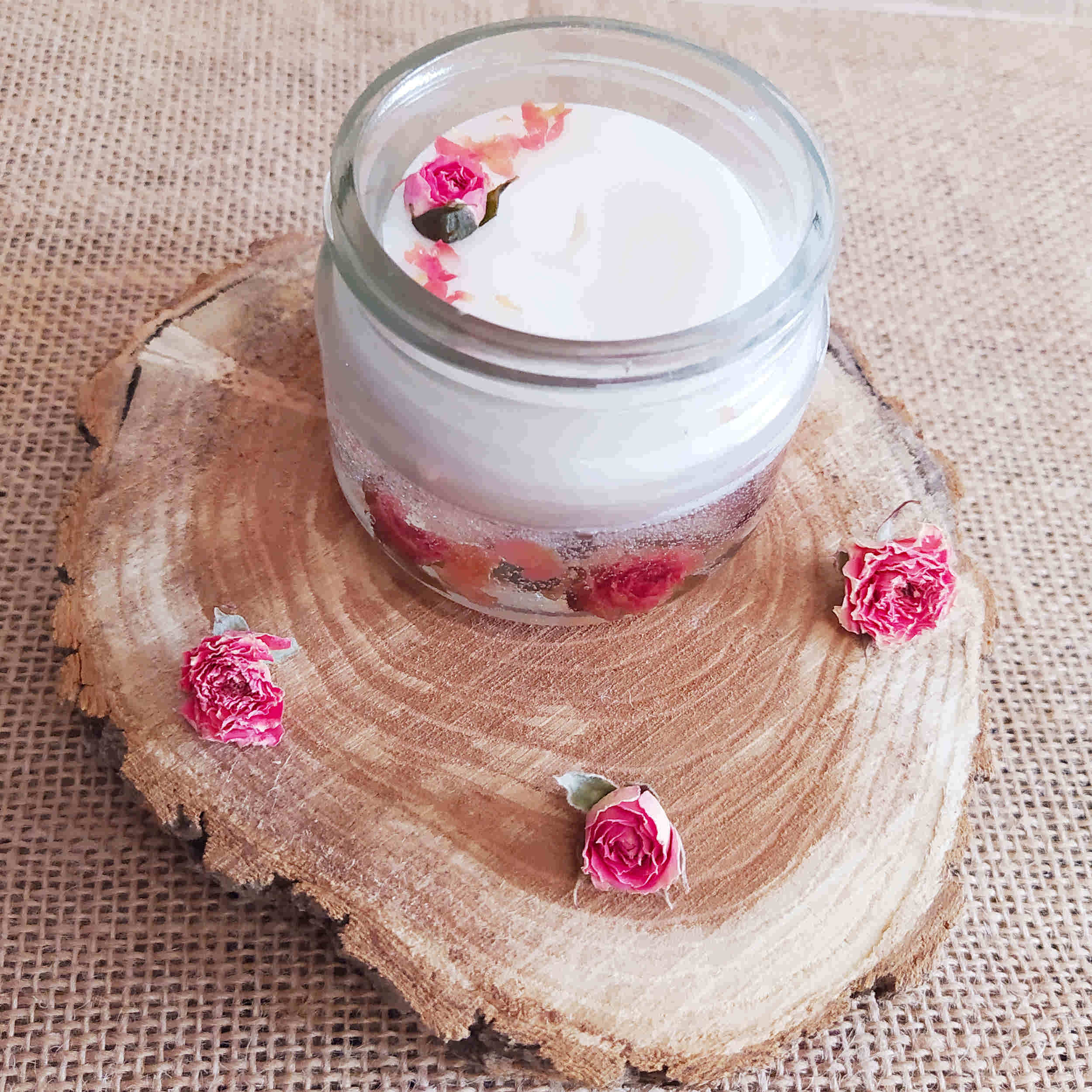 Scented Candle Jar for Relaxation & Any Occasion with Rose Flower Design