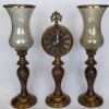Set of 2 Wooden Design Candle Holders with Desk Clock - Stylish Home Decor