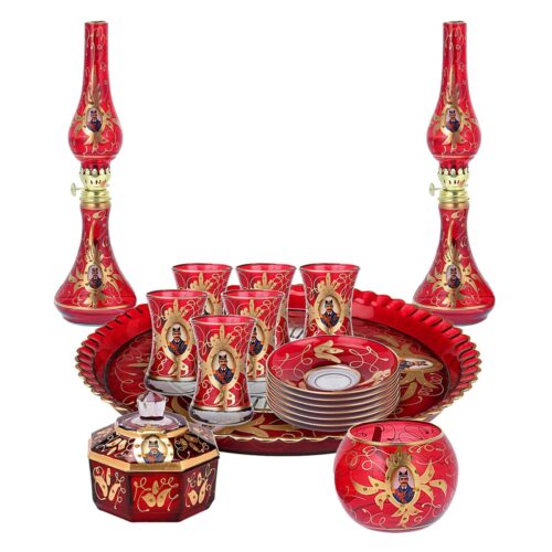 The 17-Piece Shah Abbasi Tea Set is a Traditional and Elegant Designed for Serving Tea to Six People