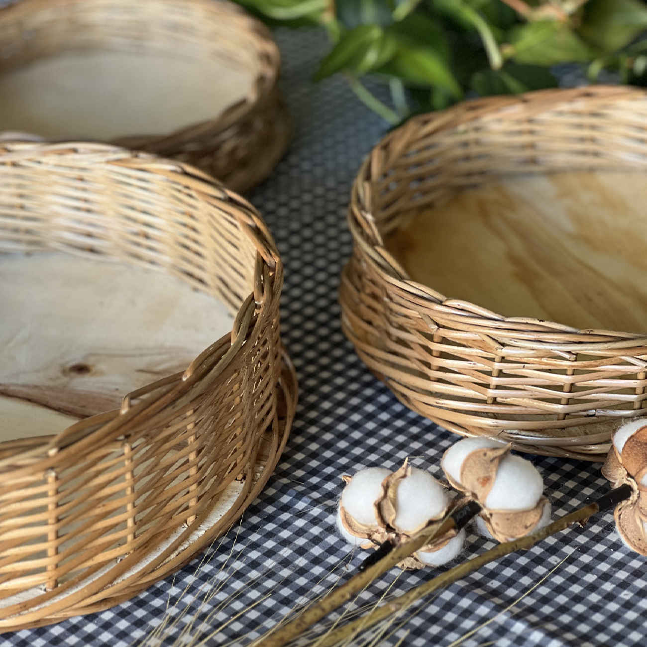 Wicker Basket Handwoven with Handle – Add Rustic Charm to Your Home (x3)