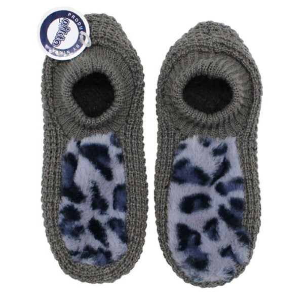 Women's Crochet Slipper Nikta Suitable for Winter with Leopard Design in Gray