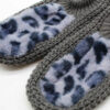 Women's Crochet Slipper Nikta Suitable for Winter with Leopard Design in Gray