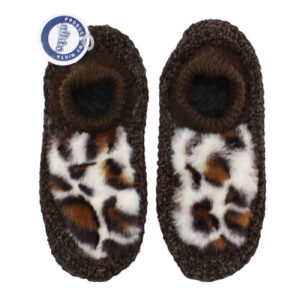 Women’s Crochet Slipper Nikta with Leopard Design in Brown