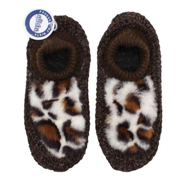 Women's Crochet Slipper Nikta with Leopard Design in Brown