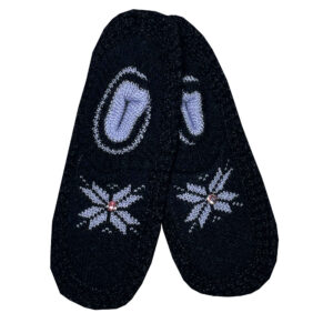 Women’s Crochet Slipper Suitable for Winter with A Leather Sole in Black