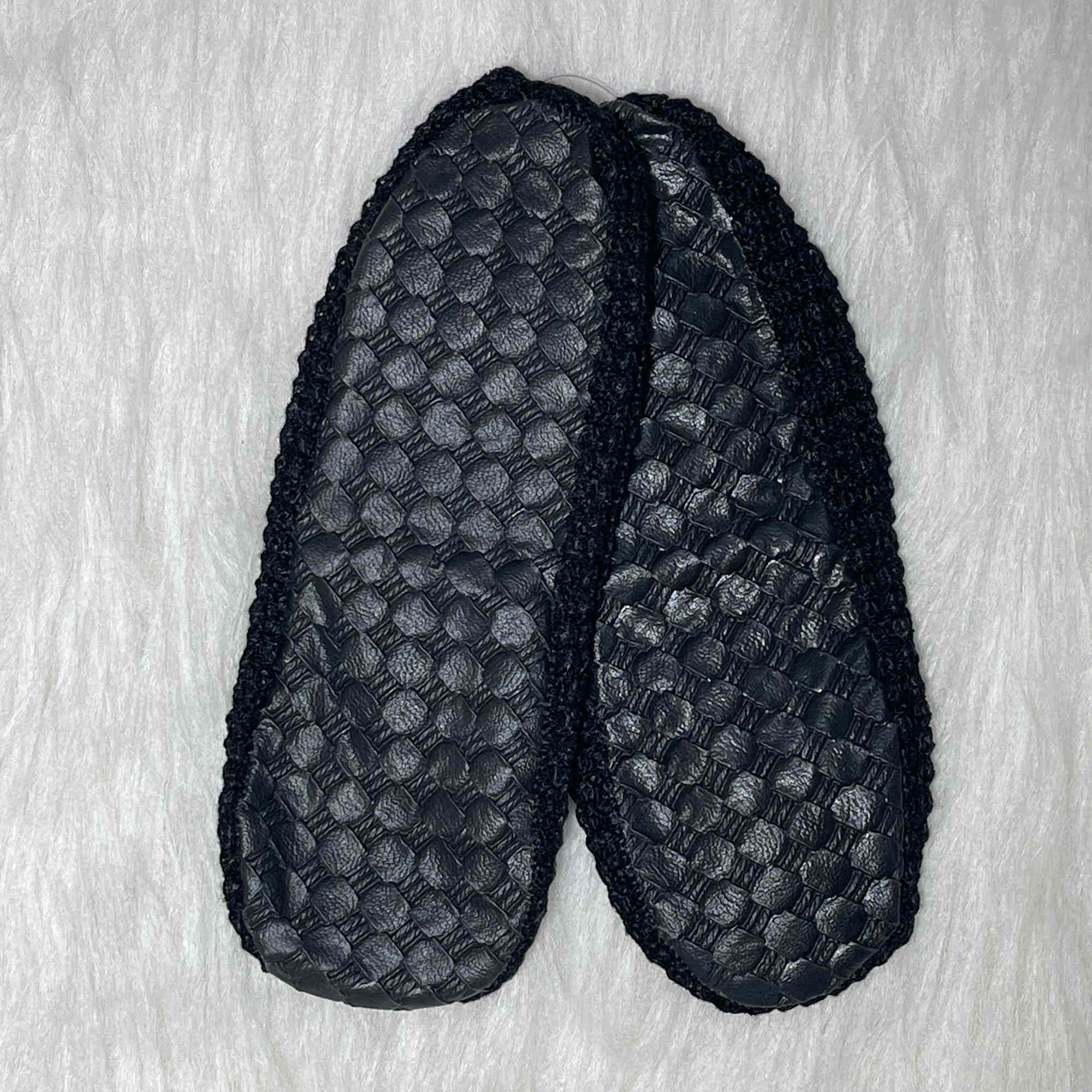 Women’s Crochet Slipper Suitable for Winter with A Leather Sole in Black