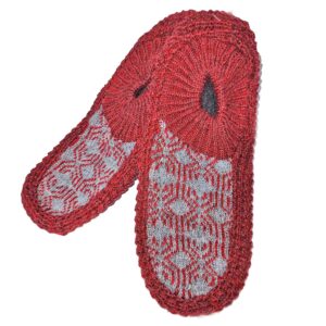 Women’s Crochet Slipper Suitable for Winter with Geometric Design in Red