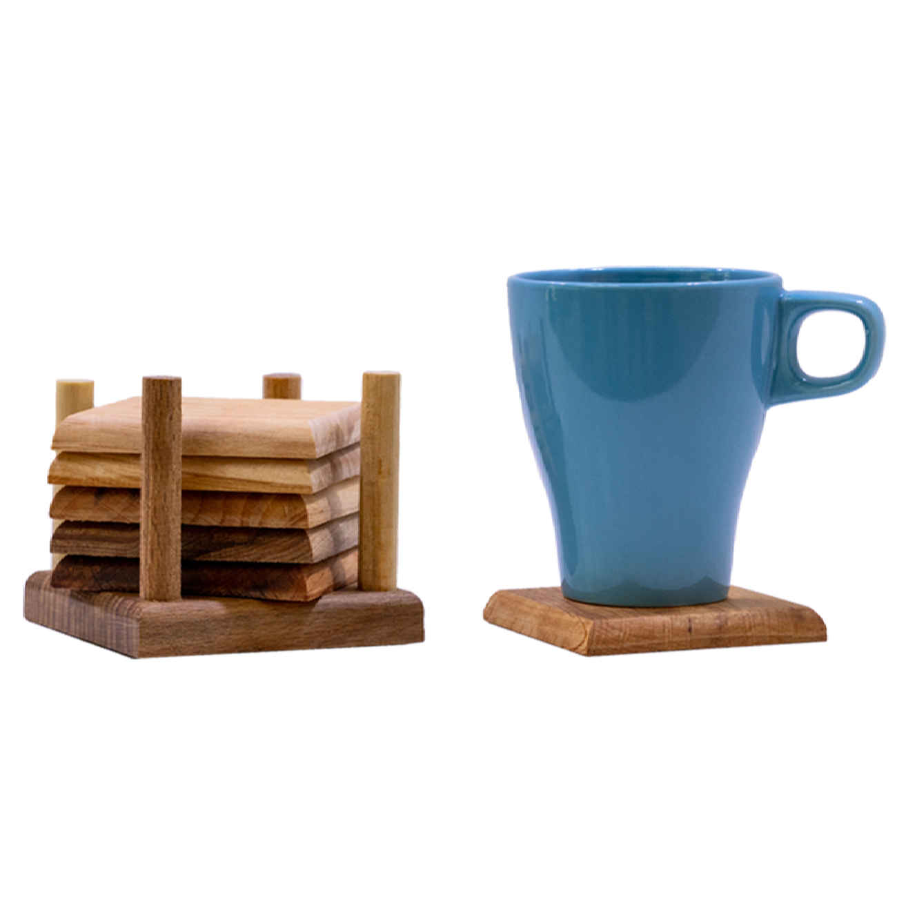 Wooden Coasters Set with Holder – Beautifully for Home and Office Use (Pack of 6)