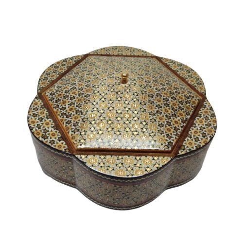 Wooden Khatam Kari Candy Bowl – Perfect for Gift & Home Decor with Lid