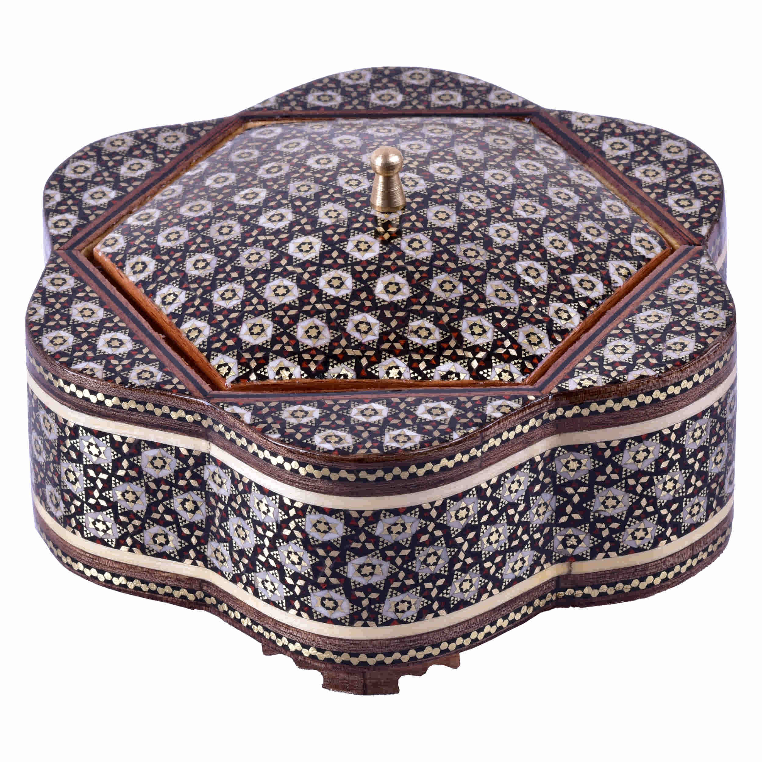 Wooden Khatam Kari Candy Bowl - Perfect for Gift & Tea or Coffee in Dark Brown