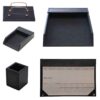 Wooden Office Desk Set with Leather Coating Pack of 5 in Black