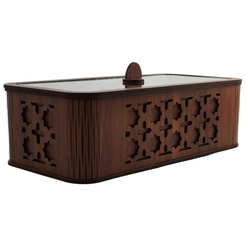 Wooden Tea Storage Box with Geometric Home Décor Theme