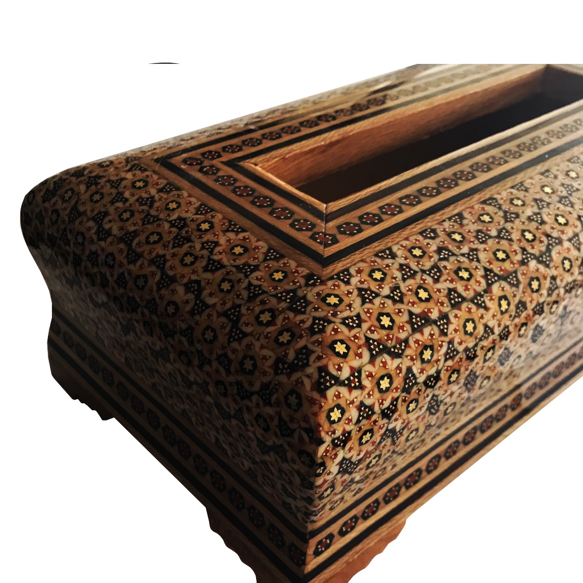 Handcrafted Persian Wooden Tissue Box Cover – Khatamkari Javan