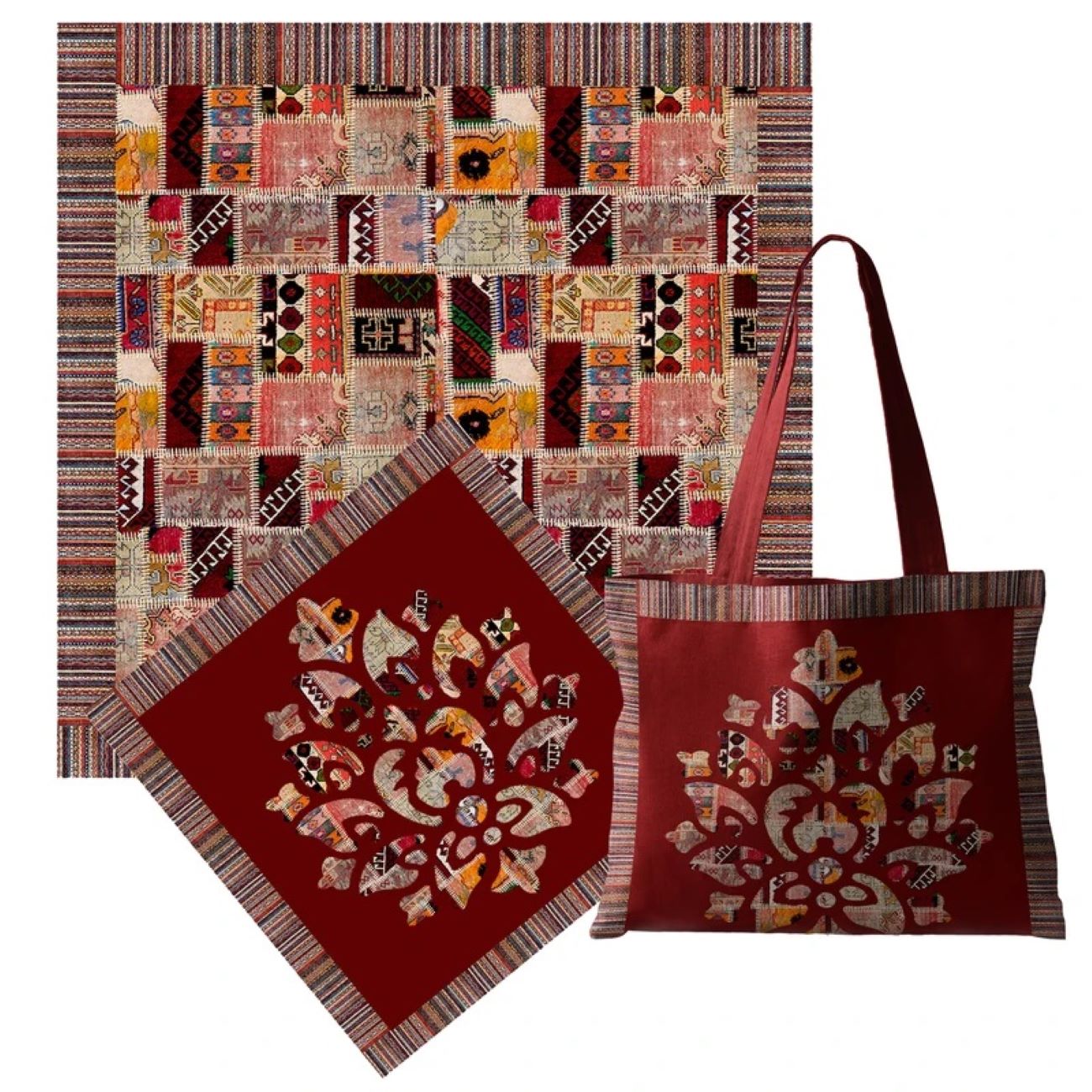 Islamic Prayer Matt Sajadah Gabbeh Style - Double Side 3 Pieces Chanel Fabric