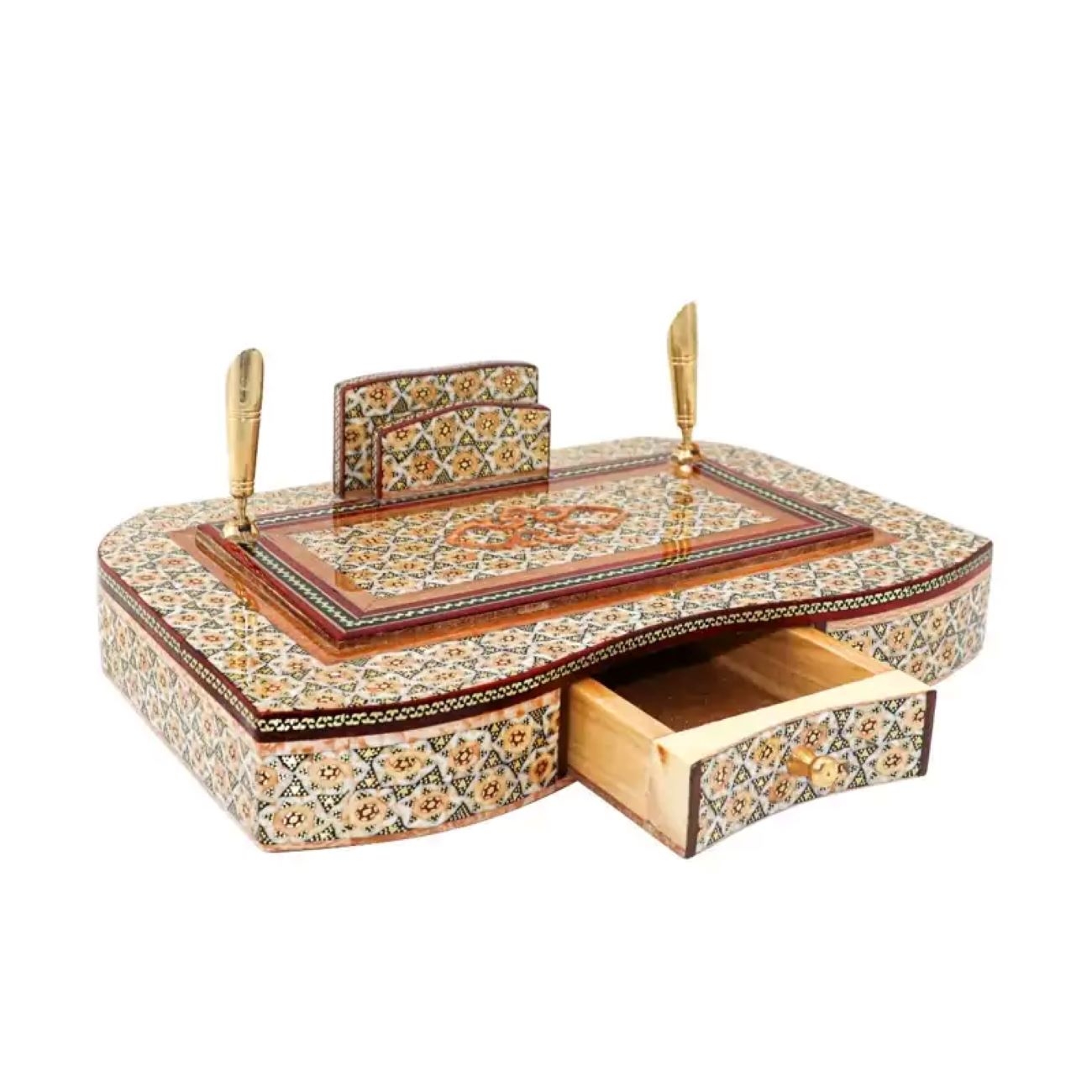 Smart & Stylish – Sliding Khatamkari Holder for Pens and Business Cards