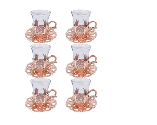 Traditional Copper Tea Set with Saucers – Handmade Elegant Drinkware for Serving & Gifting