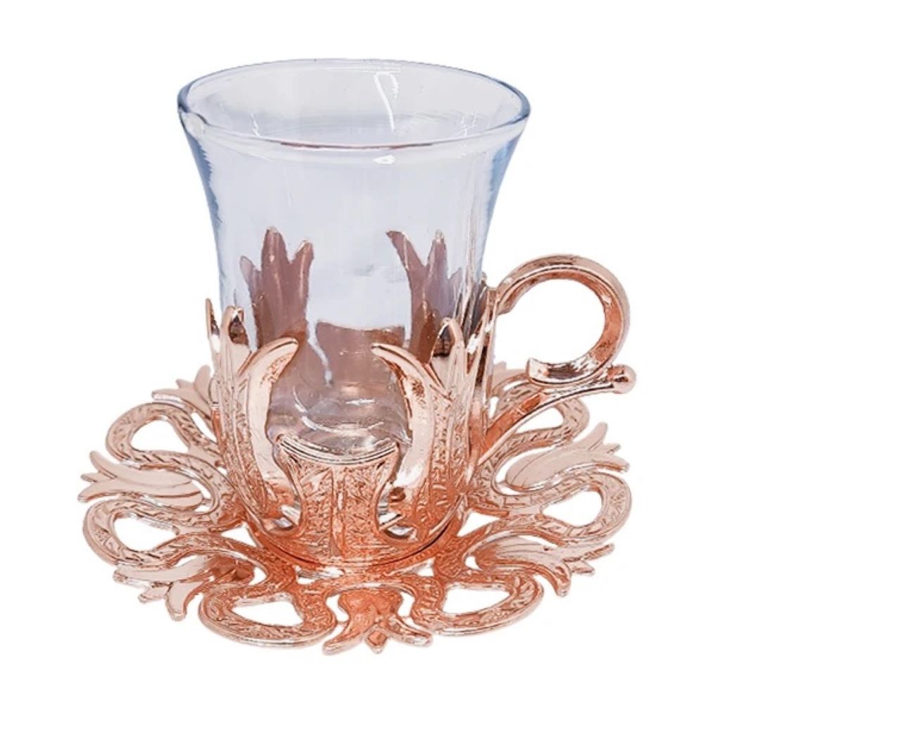 Traditional Handmade Copper Tea Set with Saucers – Elegant Drinkware for Serving & Gifting