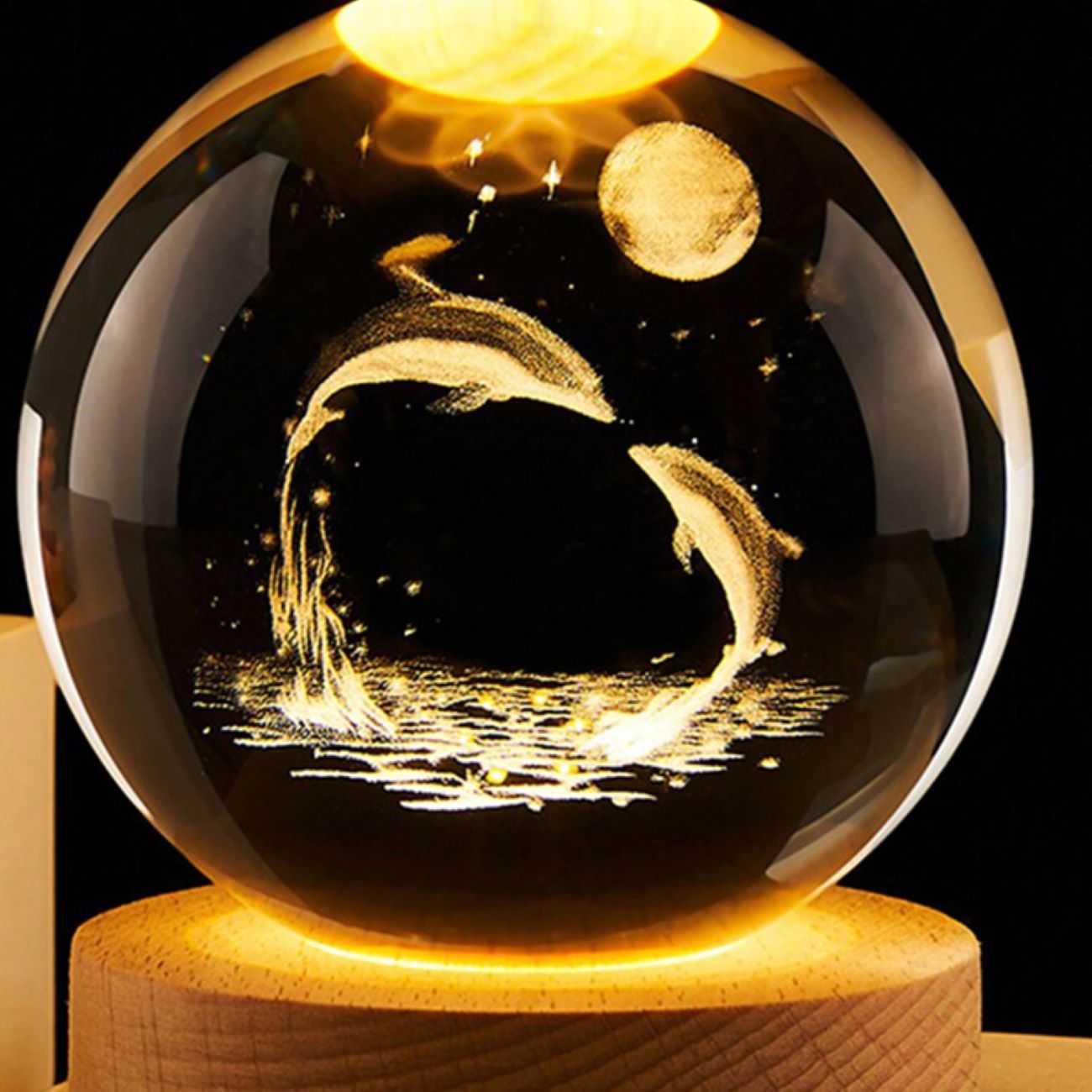 3D Crystal Ball Night Light Dolphin Fantasy Glowing LED Lamp