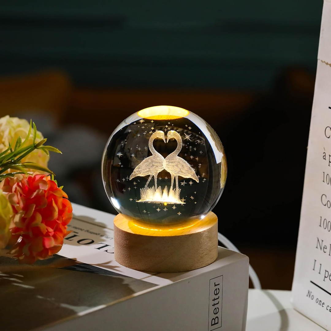 3D Crystal Ball Night Light Flamingo Fantasy Glowing LED Lamp