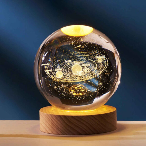 3D Crystal Ball Night Light in Solar System Design Fantasy Glowing LED Lamp