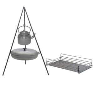 Cauldron Campfire Cooking Set with Tripod, Grill, Pan & Kettle – Complete Outdoor Cooking Gear, 4-Piece