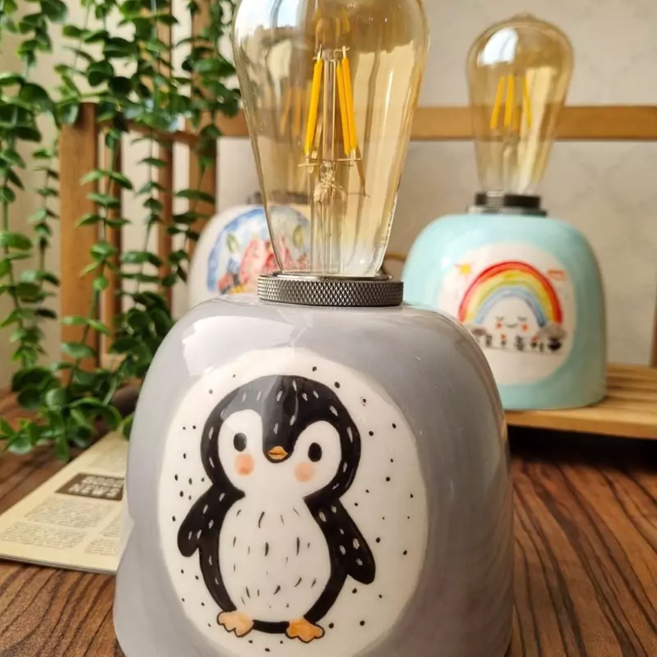 Artistic Elegance Hand-Drawn Table Lamp with Unique Illustrative Design