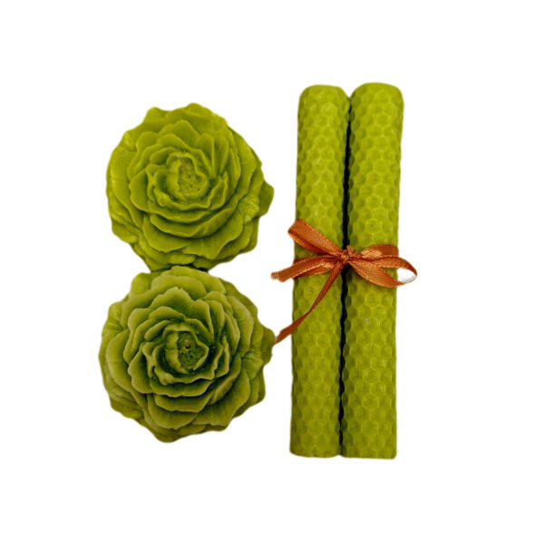 Beeswax Candle Pillar in Rose Shape - Charming, Set of 4