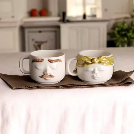 Fantasy Couple Ceramic Mug Set – Elegant Pair Featuring Headband and Earring Details