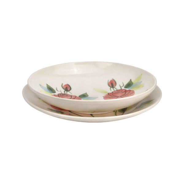 Ceramic Dinnerware Plate &  Bowl Set - Rose Pattern, Microwave & Dishwasher Safe