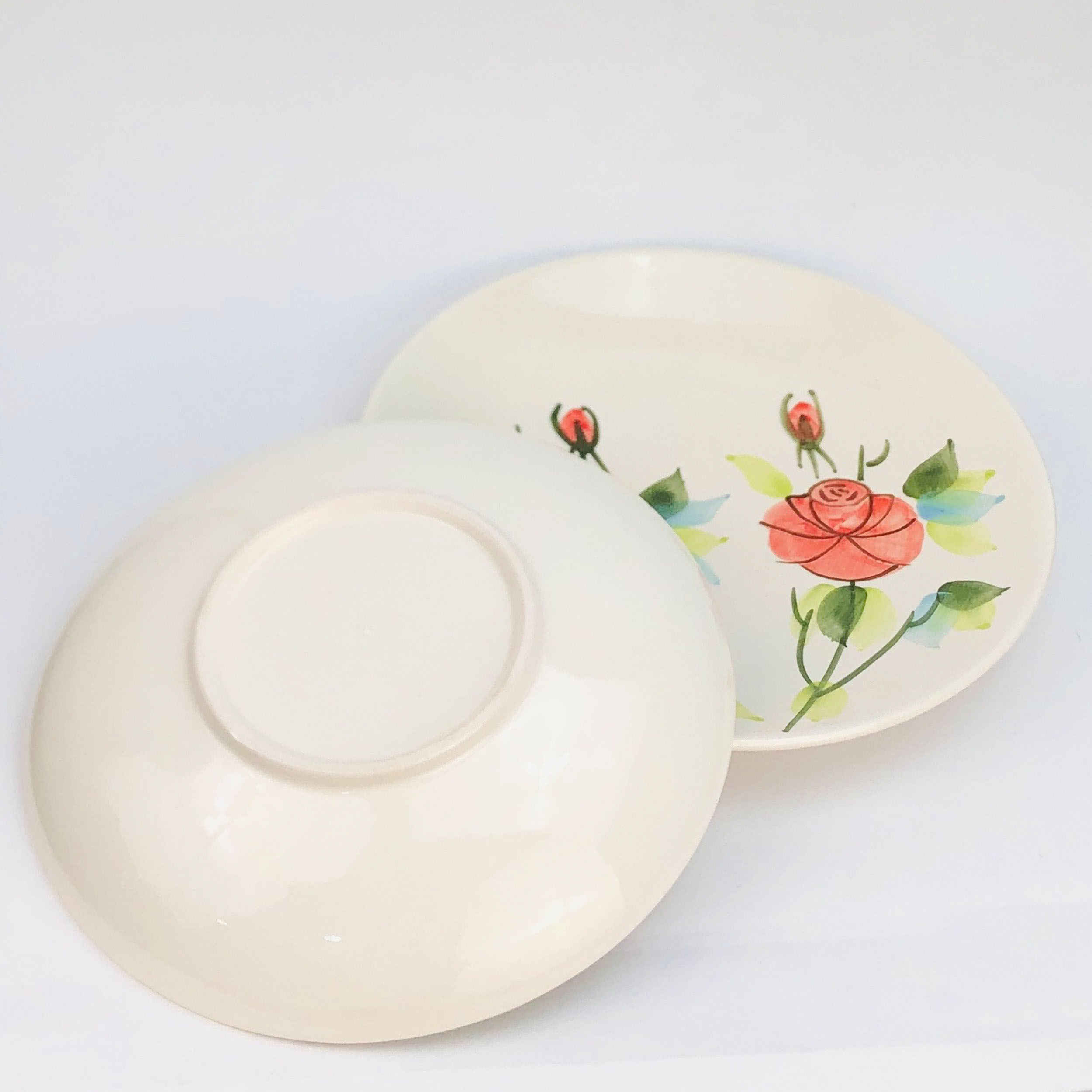Ceramic Dinnerware Plate &  Bowl Set – Rose Pattern, Microwave & Dishwasher Safe