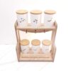 Ceramic Spice Set with Persian Writing & Wooden Rack – Elegant Kitchen Storage Solution