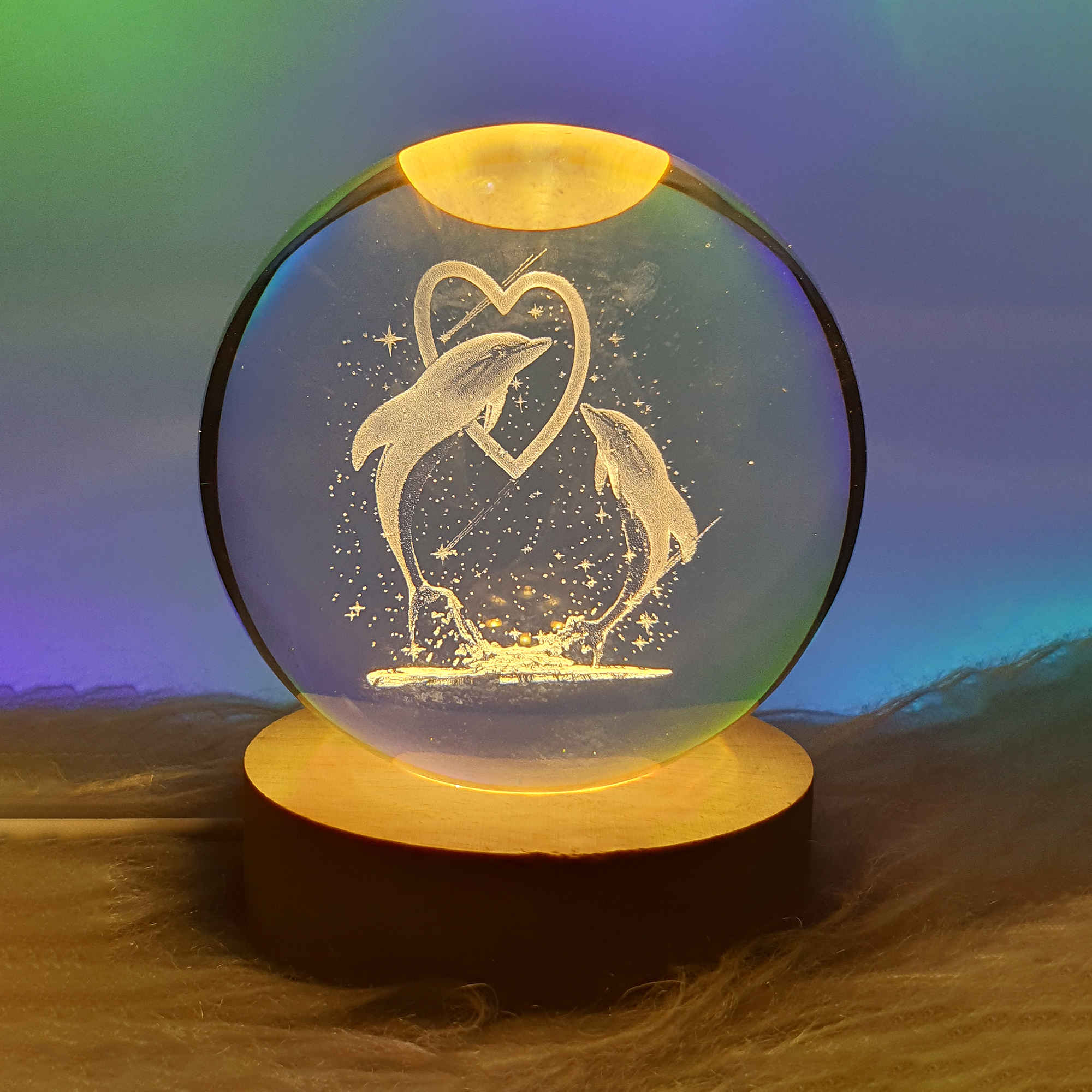 Crystal Ball Lamp Fantasy Night Light Heart & Whale