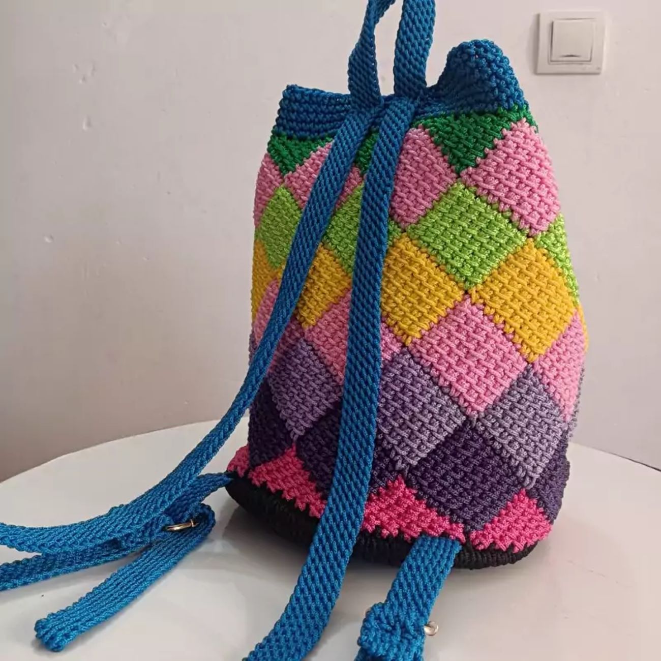 Custom Handmade Tunisian Crochet Bag – Colorful Design Perfect Personalized Accessory