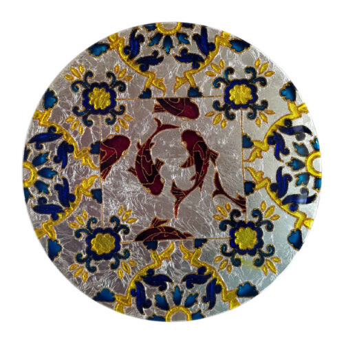 Decorative Glass Plate – Hand-Painted with Vitreous Art & Fish Pond Design