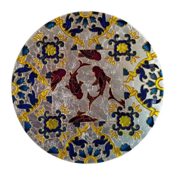 Decorative Glass Wall Plate - Hand-Painted with Vitreous Art & Fish Pond Design