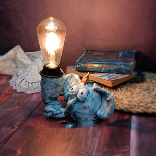 Elephant-Shaped Artistic Desk Lamp Blue Color Unique and Creative Lighting for Your Workspace