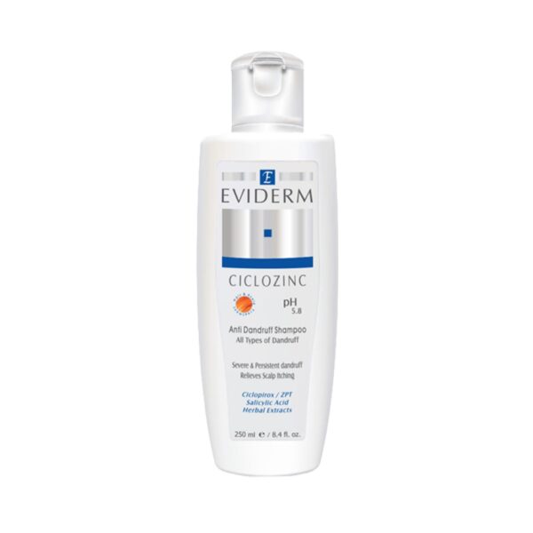 Eviderm Anti-Dandruff and Anti-Itch Shampoo, Suitable for All Types of Dandruff, Contains Ciclopirox 250 ml