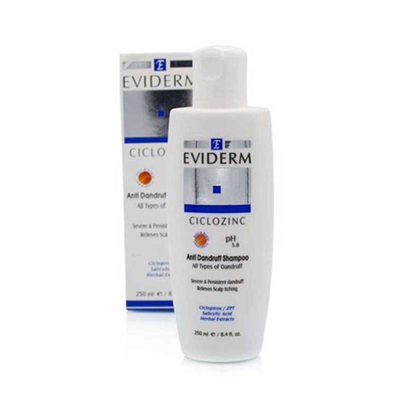 Eviderm Anti-Dandruff and Anti-Itch Shampoo, Suitable for All Types of Dandruff, Contains Ciclopirox 250 ml