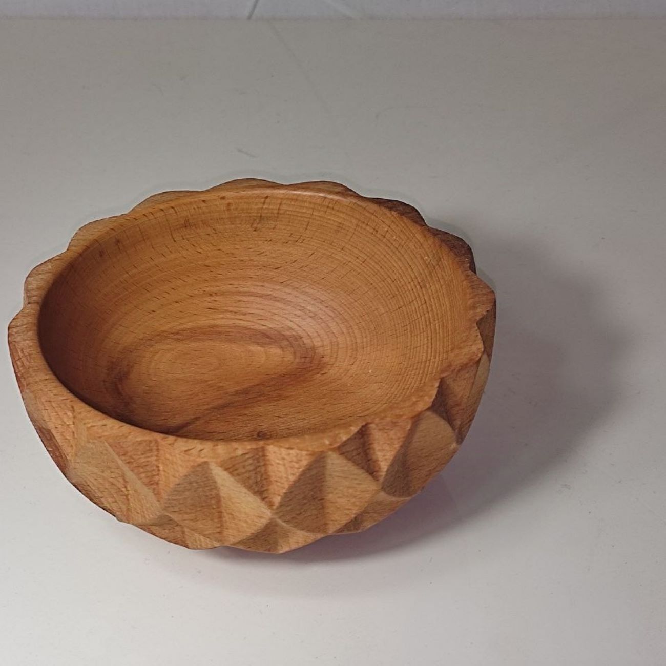 Geometric Wooden Bowl Handctafted Made of Beech Wood
