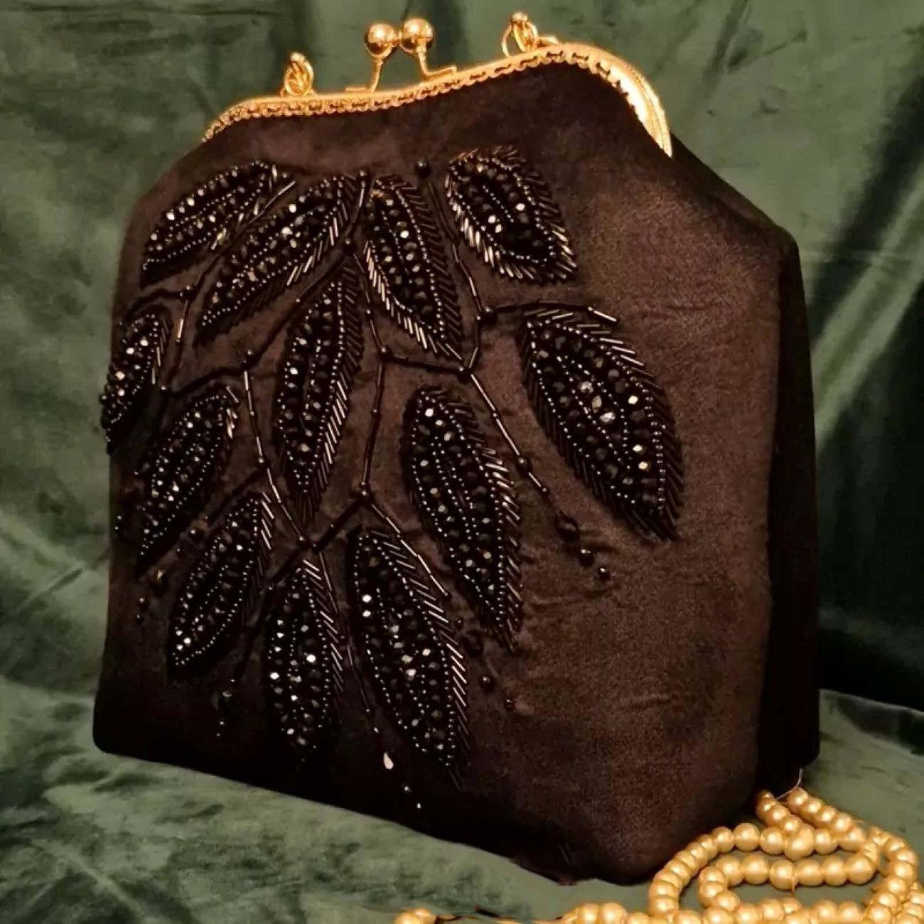 Hand Beaded Clutch Bag with Leaf Design – Sparkling and Elegant