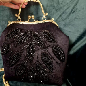 Hand Beaded Clutch Bag with Leaf Design – Sparkling and Elegant