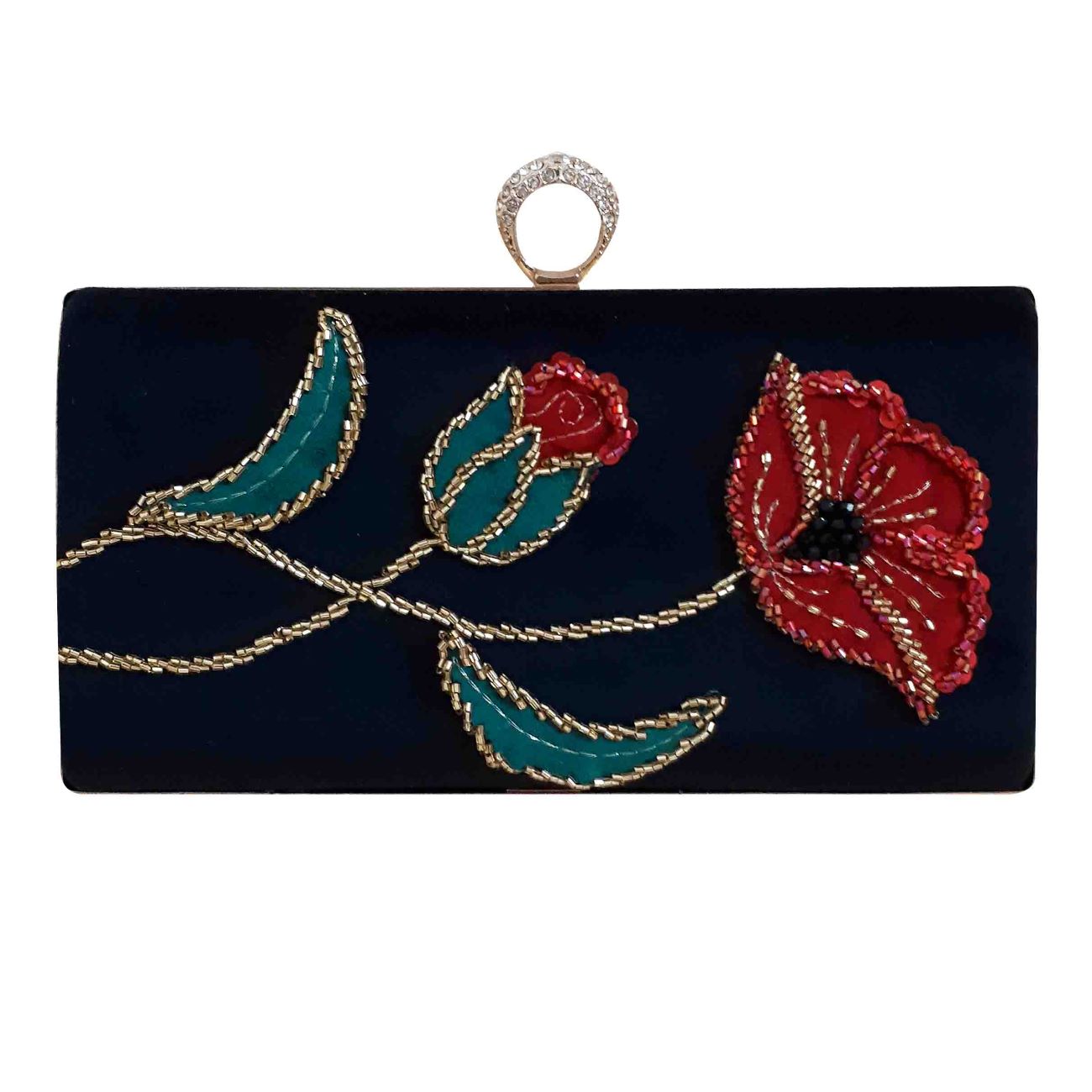 Hand-Beaded Clutch Bag with Red Rose Design - Unique & Elegant