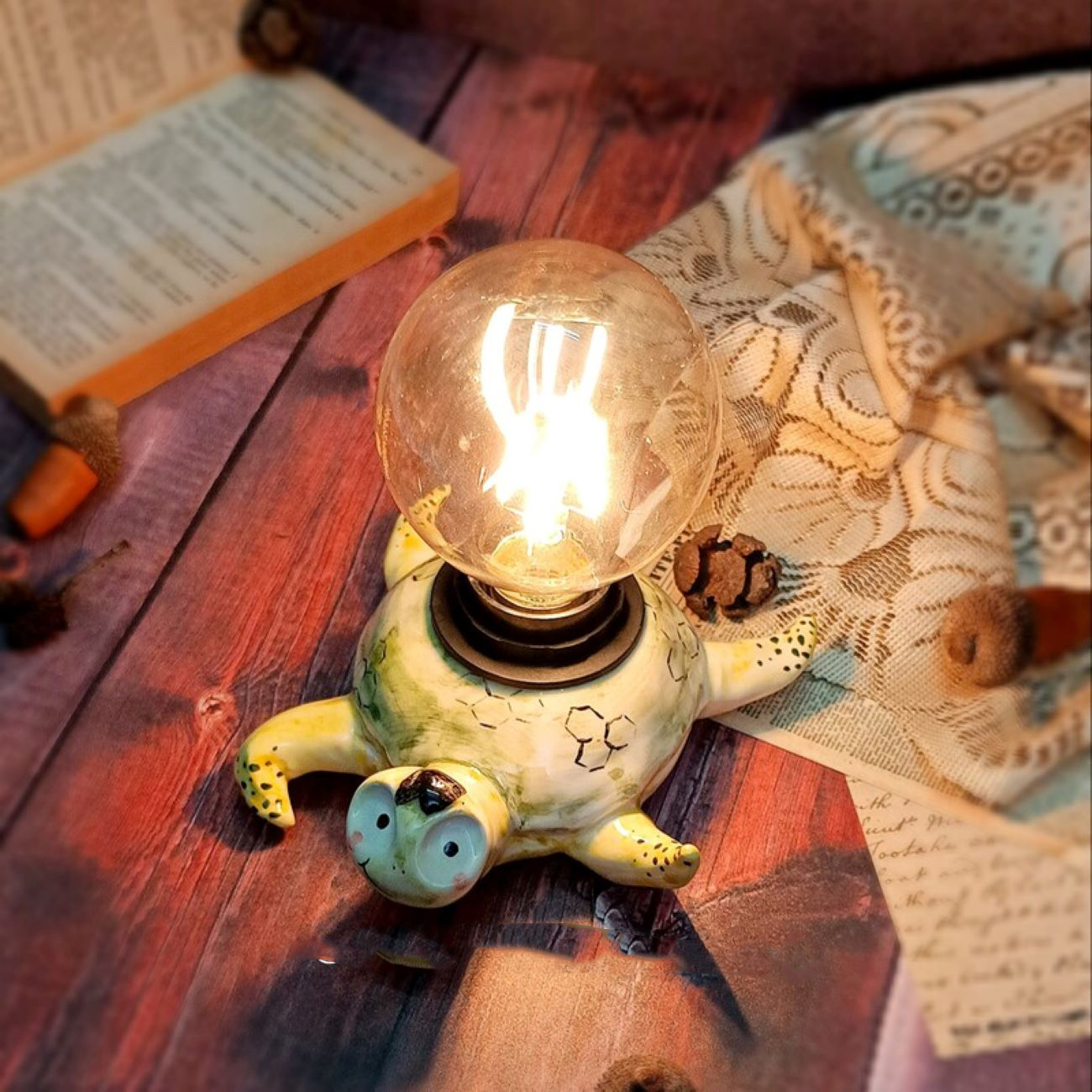 Handcrafted Ceramic Turtle Lamp Unique and Artistic Table Lamp for a Stylish Touch
