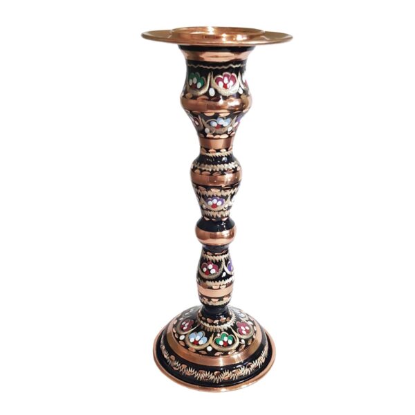 Handcrafted Mina Kari Enamel on Copper Long Base Candle Holder