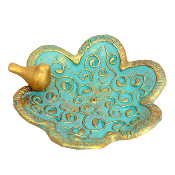 Handcrafted Pottery Incense Holder – Bird & Flower Design in Turquoise