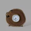 Handcrafted Rustic Wooden Desk Clock with Deformed Design and Brass Base