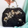 Hand Beaded Clutch Bag Floral Design in Black Color - Timeless Design